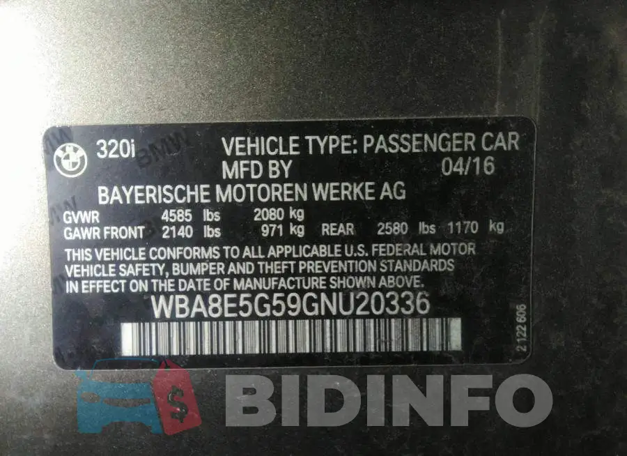 WBA8E5G59GNU20336 Photo# 9