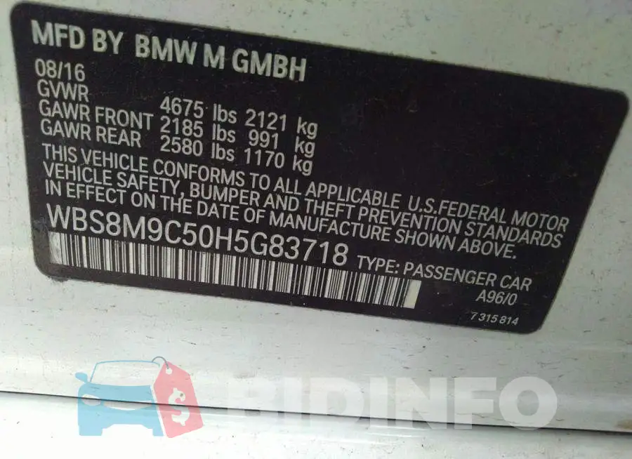 WBS8M9C50H5G83718 Photo# 7