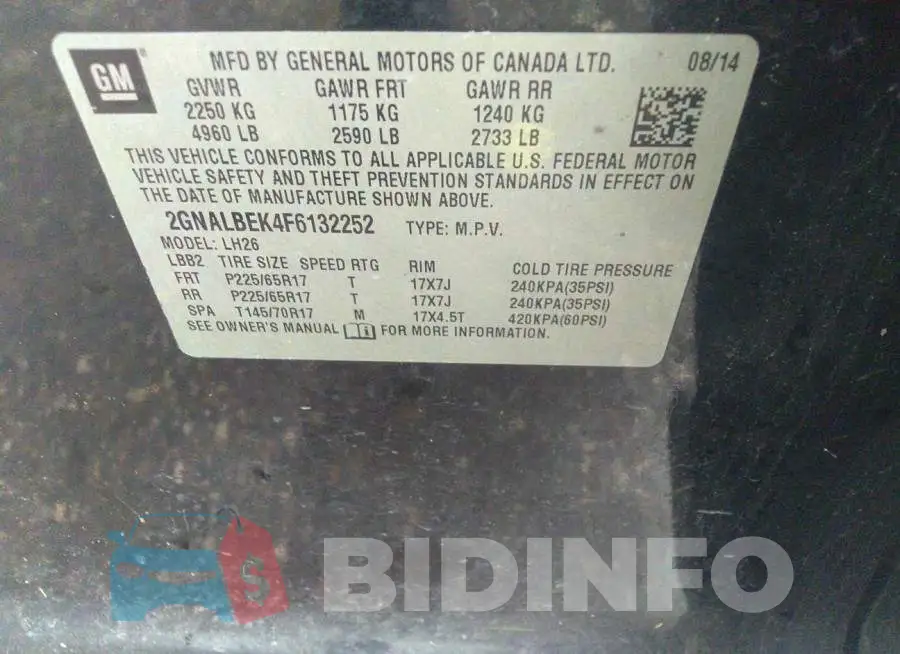 2GNALBEK4F6132252 Photo# 9