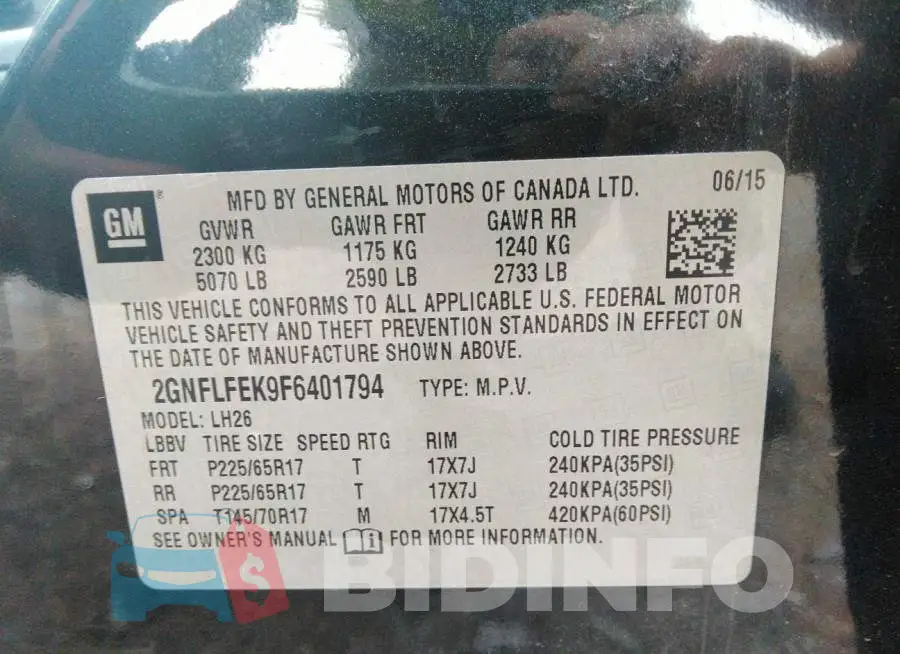 2GNFLFEK9F6401794 Photo# 9