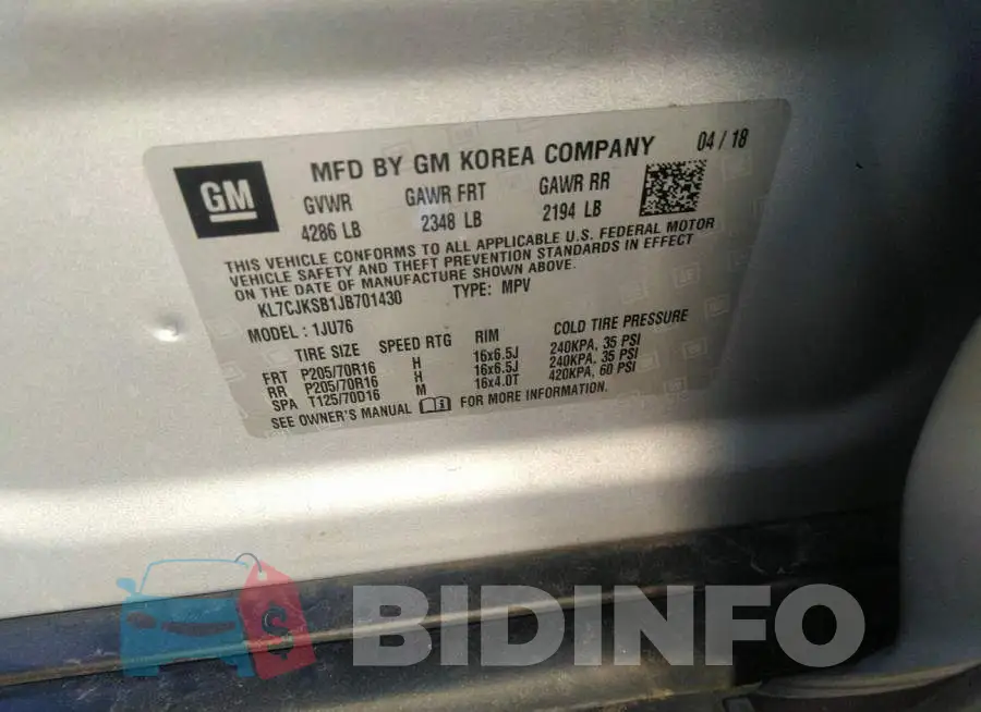KL7CJKSB1JB701430 Photo# 9
