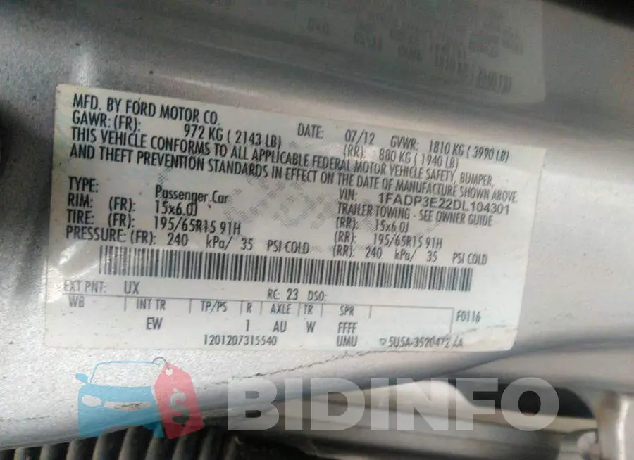 1FADP3E22DL104301 Photo# 9