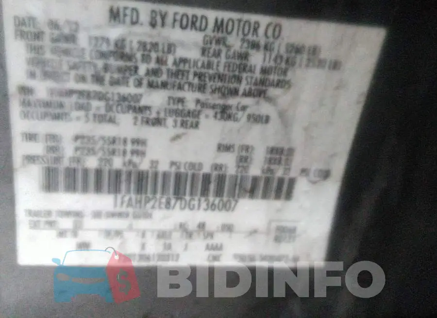 1FAHP2E87DG136007 Photo# 9
