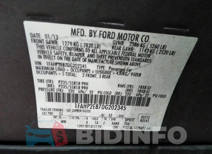 1FAHP2E87DG202345 Photo# 9