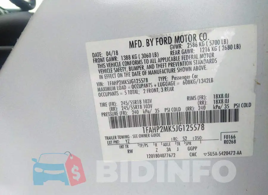 1FAHP2MK5JG125578 Photo# 9