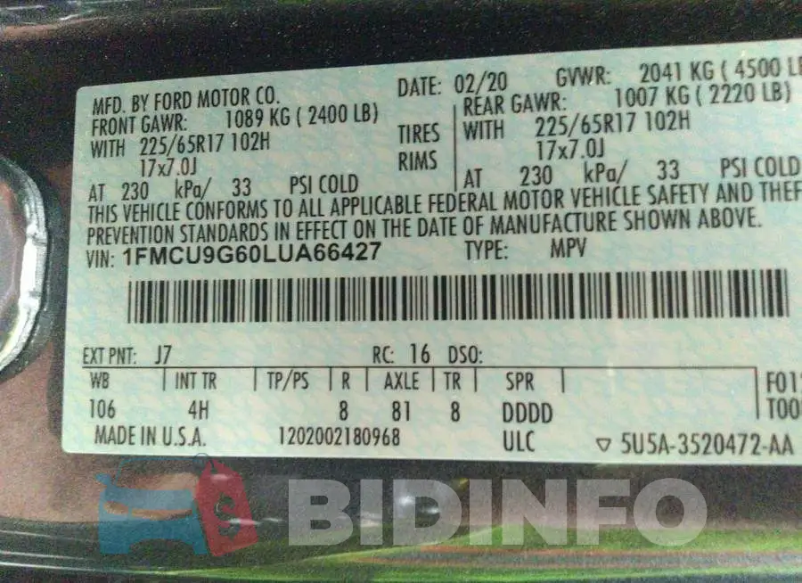 1FMCU9G60LUA66427 Photo# 6