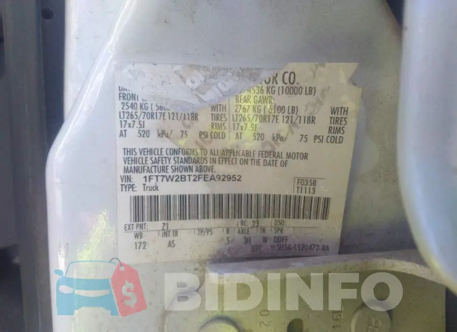 1FT7W2BT2FEA92952 Photo# 9