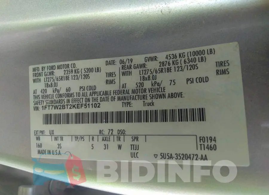 1FT7W2BT2KEF51102 Photo# 9
