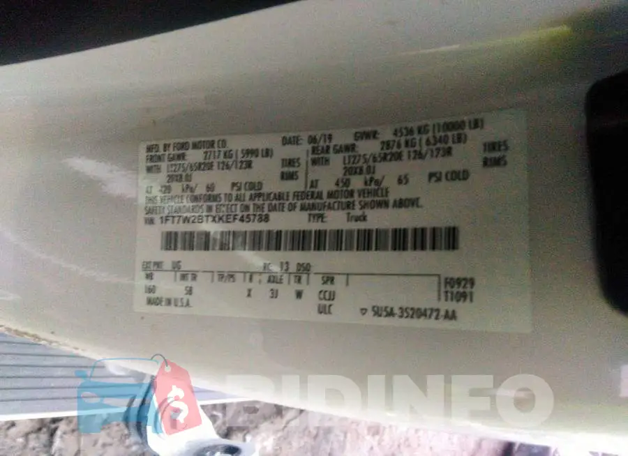 1FT7W2BTXKEF45788 Photo# 9