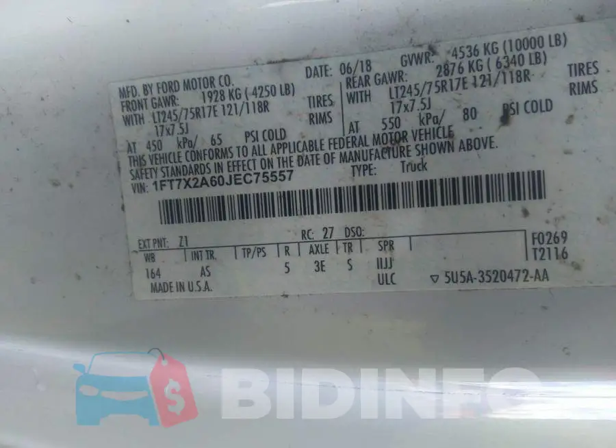 1FT7X2A60JEC75557 Photo# 9
