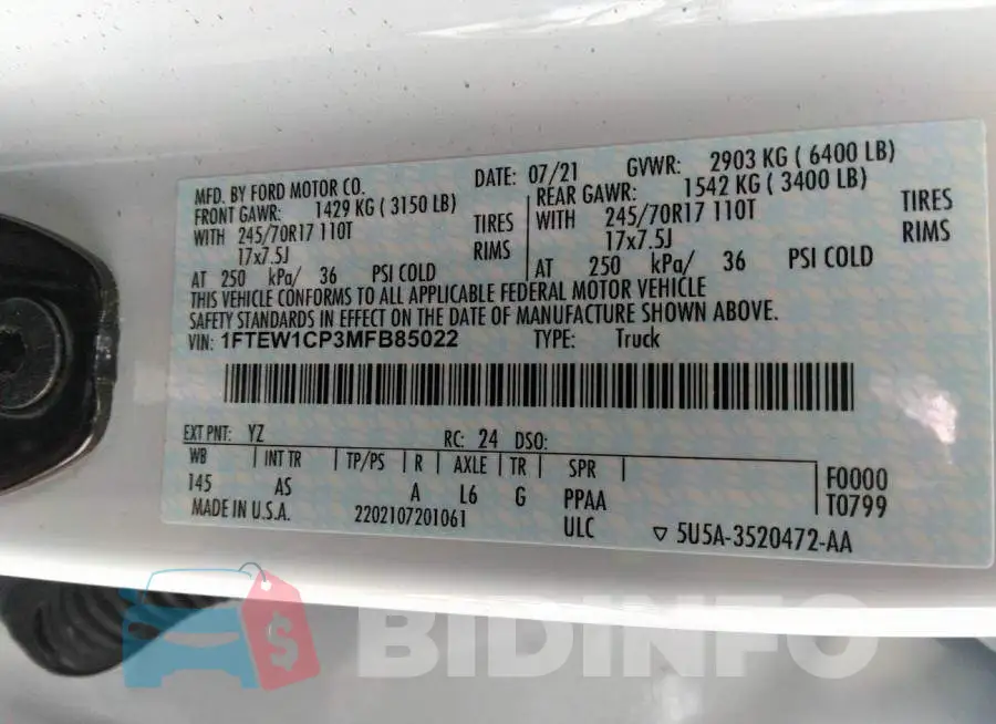 1FTEW1CP3MFB85022 Photo# 9