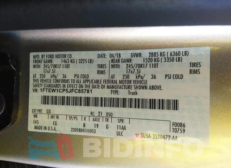 1FTEW1CP5JFC85781 Photo# 9