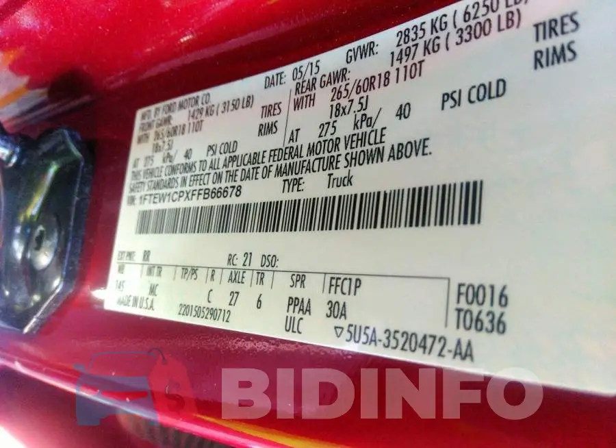 1FTEW1CPXFFB66678 Photo# 9