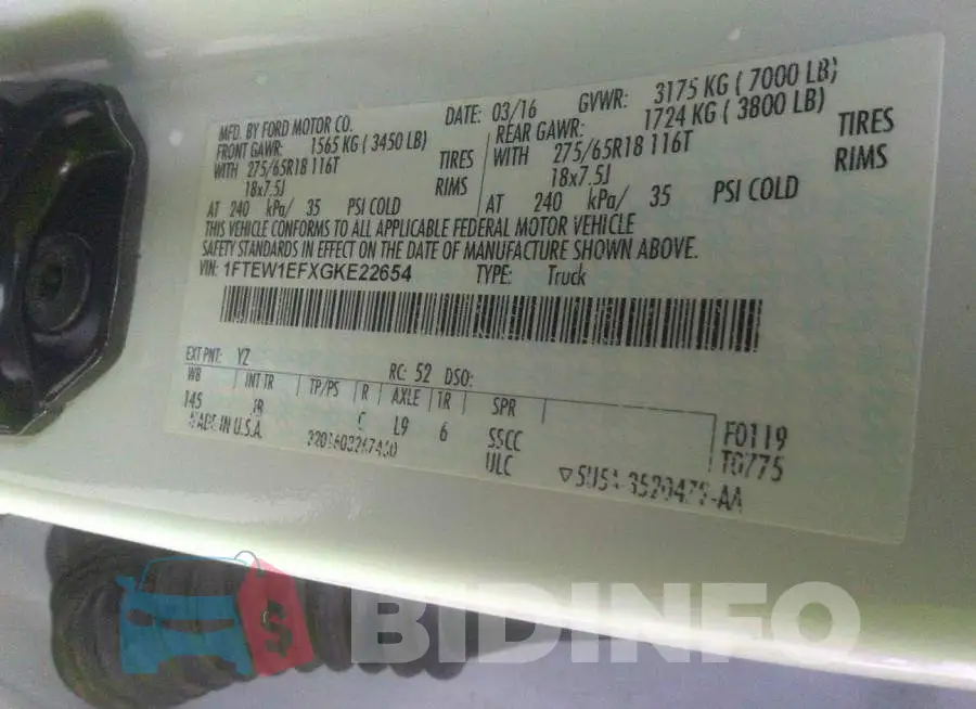 1FTEW1EFXGKE22654 Photo# 9