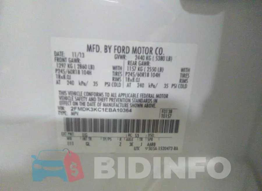 2FMDK3KC1EBA10364 Photo# 9