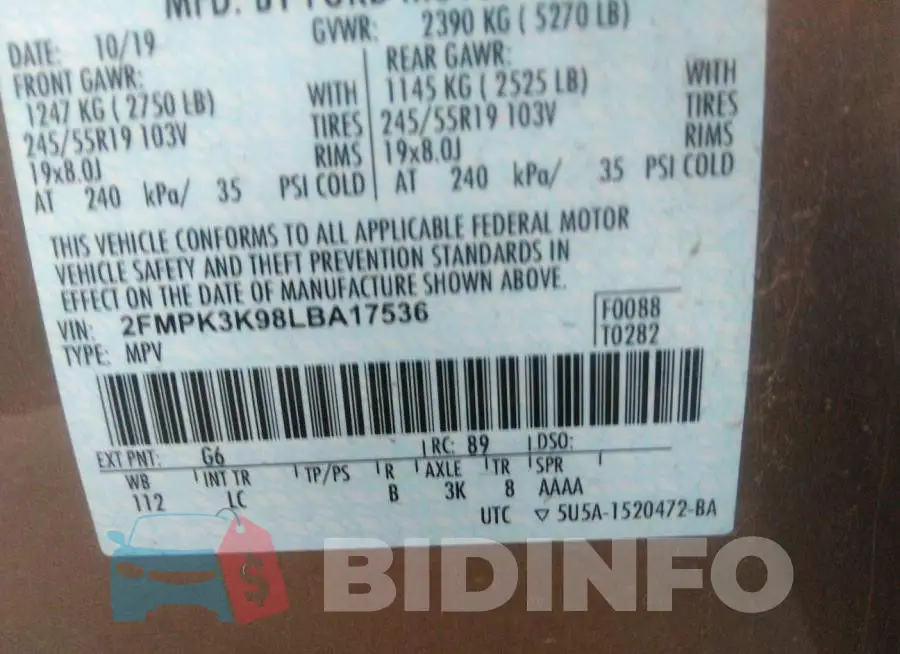 2FMPK3K98LBA17536 Photo# 9