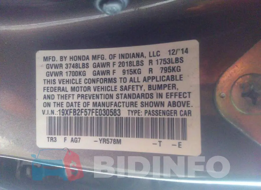 19XFB2F57FE030583 Photo# 9