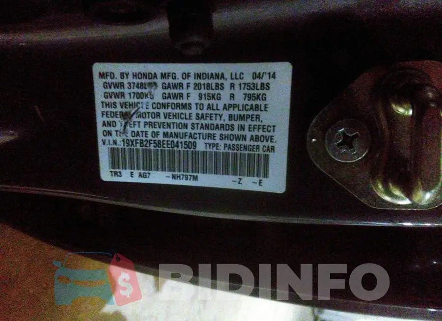 19XFB2F58EE041509 Photo# 9