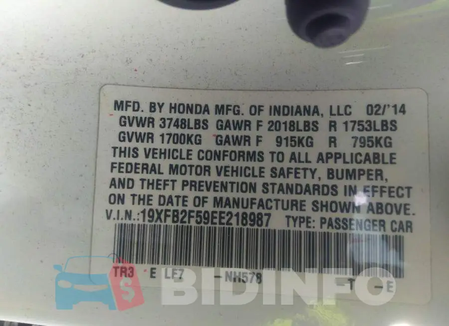 19XFB2F59EE218987 Photo# 9