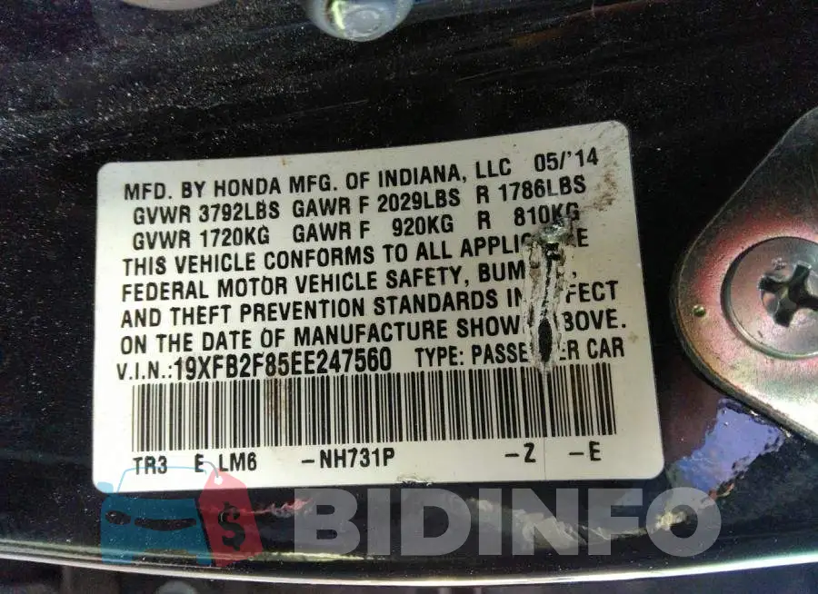 19XFB2F85EE247560 Photo# 9
