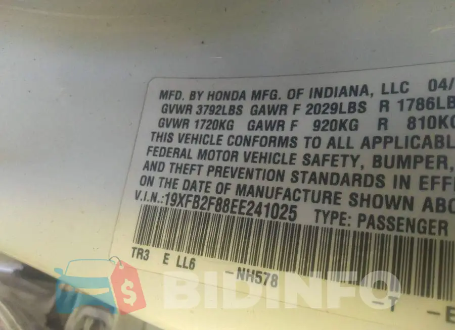 19XFB2F88EE241025 Photo# 9