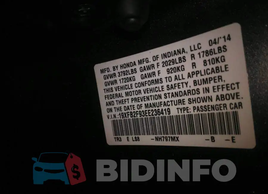19XFB2F93EE236419 Photo# 9