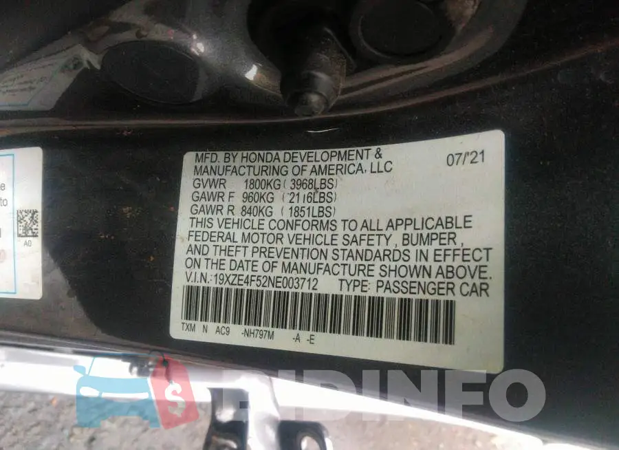19XZE4F52NE003712 Photo# 9