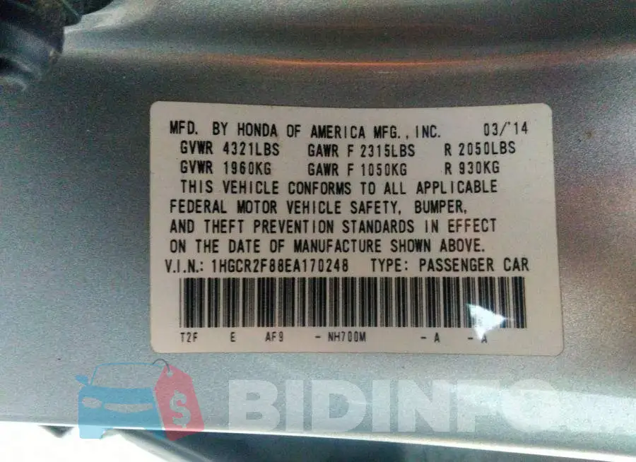 1HGCR2F88EA170248 Photo# 8