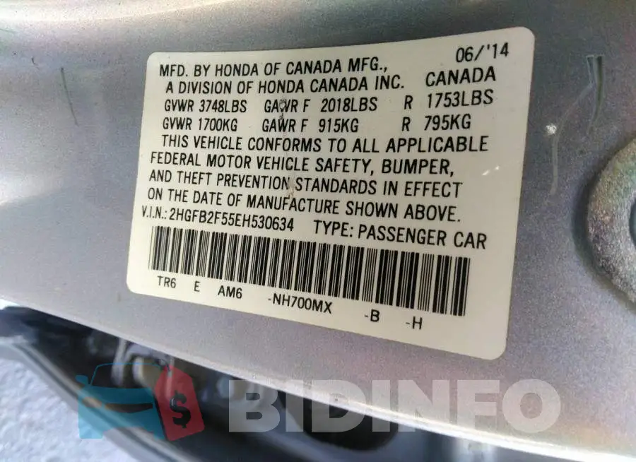 2HGFB2F55EH530634 Photo# 9