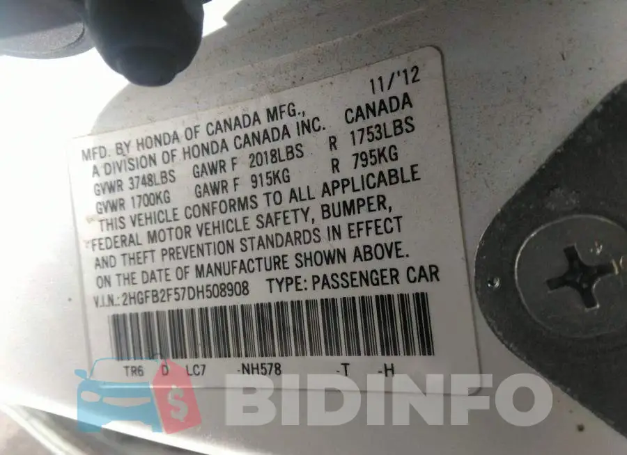 2HGFB2F57DH508908 Photo# 9