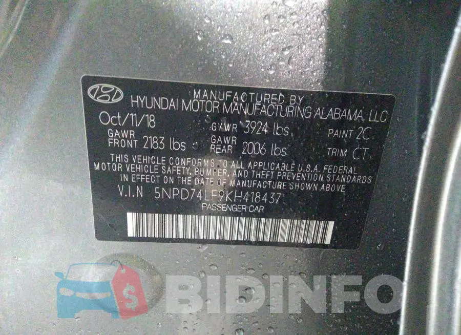 5NPD74LF9KH418437 Photo# 9