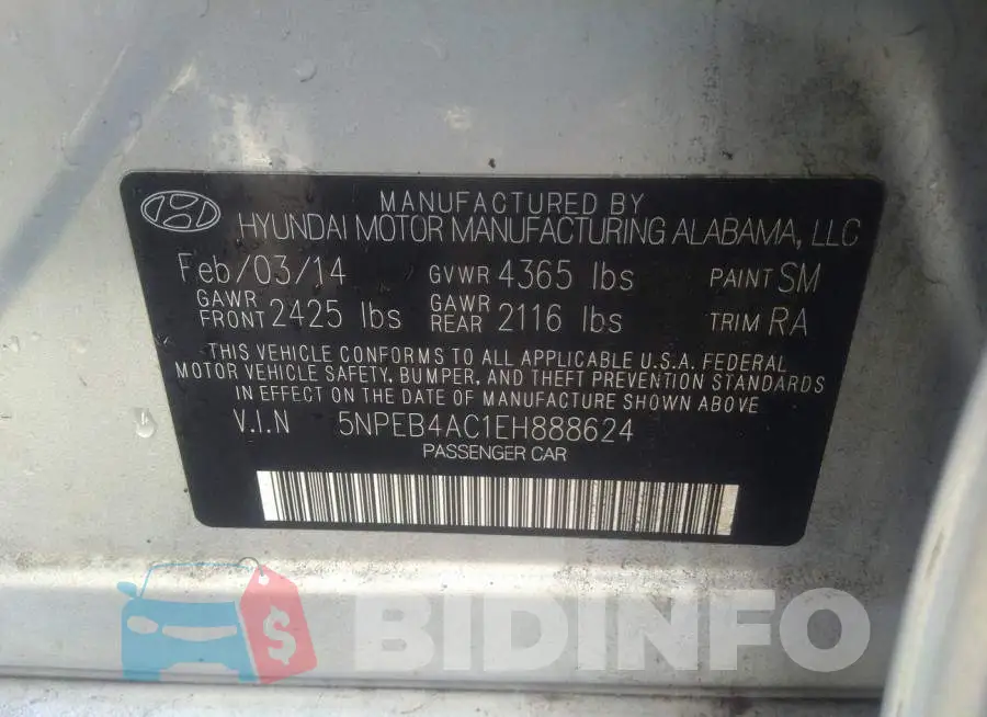5NPEB4AC1EH888624 Photo# 9