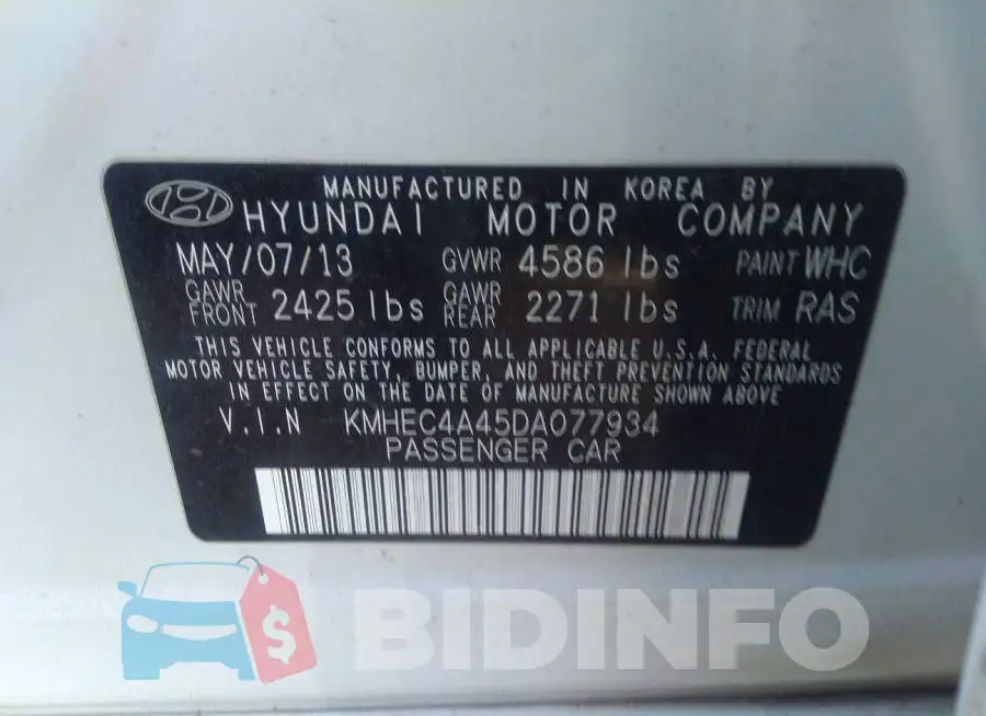 KMHEC4A45DA077934 Photo# 9