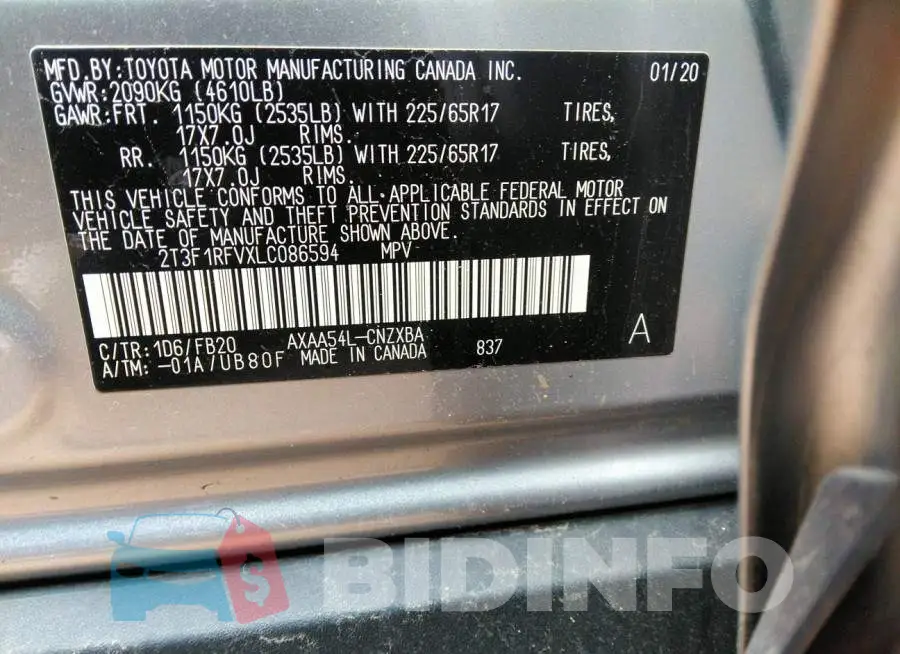 2T3F1RFVXLC086594 Photo# 9