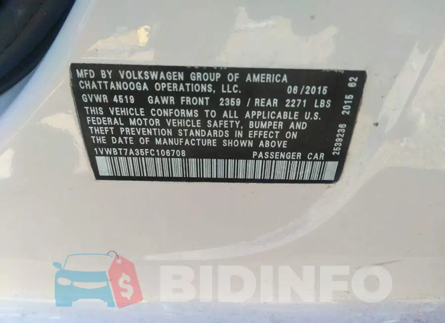 1VWBT7A35FC106708 Photo# 9