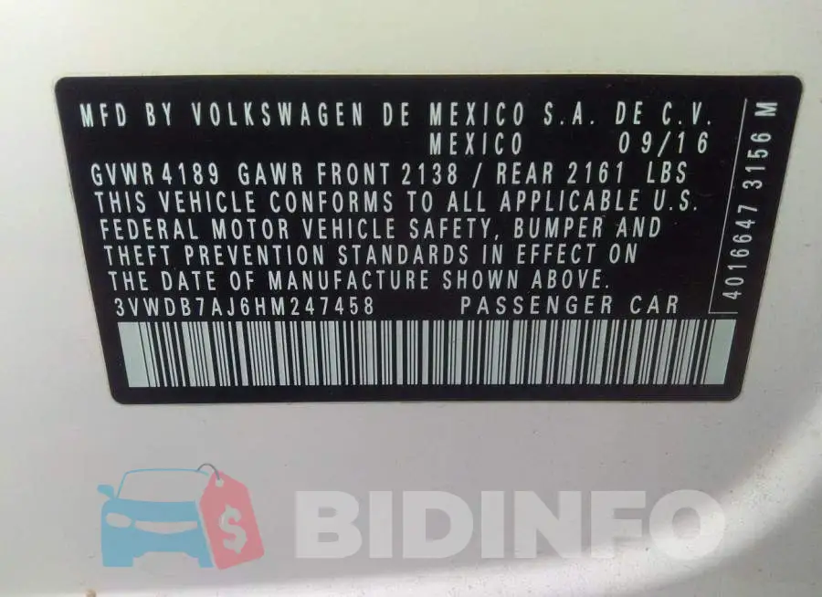 3VWDB7AJ6HM247458 Photo# 9