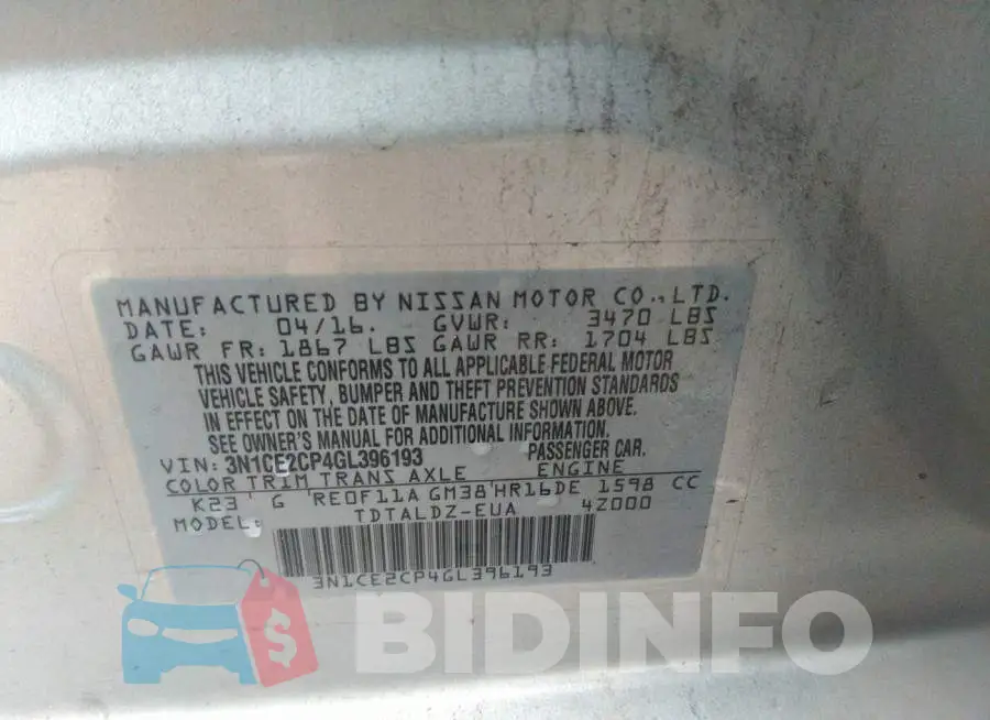 3N1CE2CP4GL396193 Photo# 9