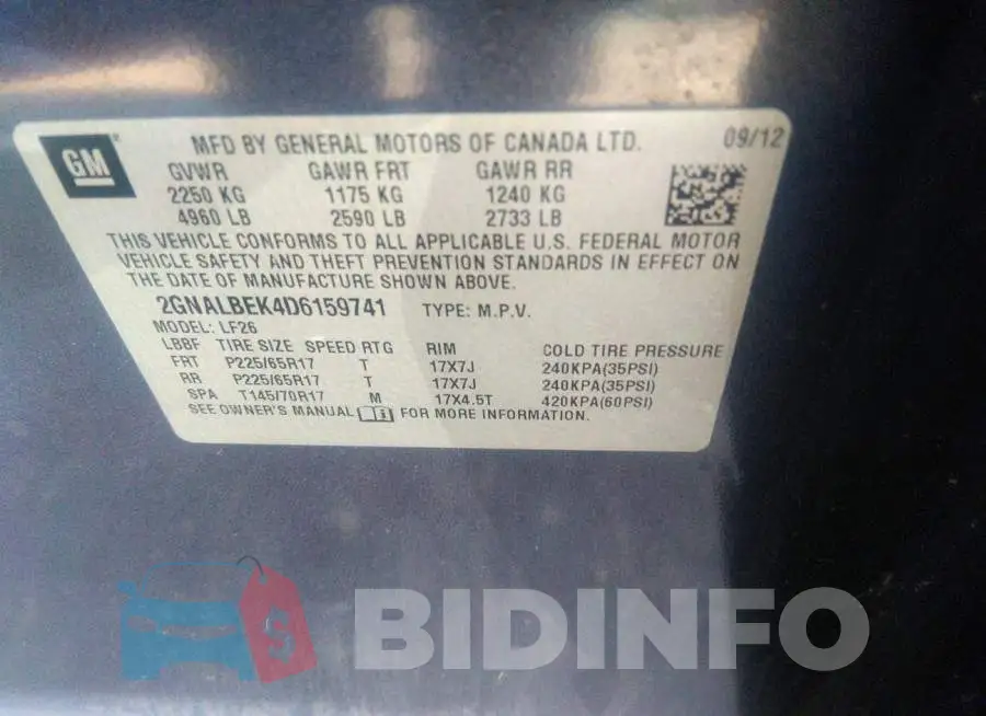 2GNALBEK4D6159741 Photo# 9