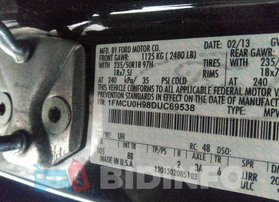 1FMCU0H98DUC69538 Photo# 9