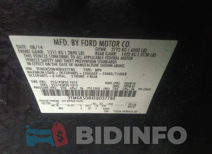 2FMGK5D84EBD37780 Photo# 9
