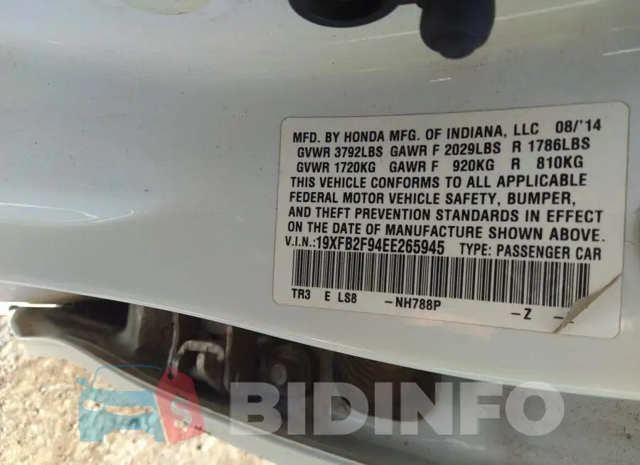 19XFB2F94EE265945 Photo# 9