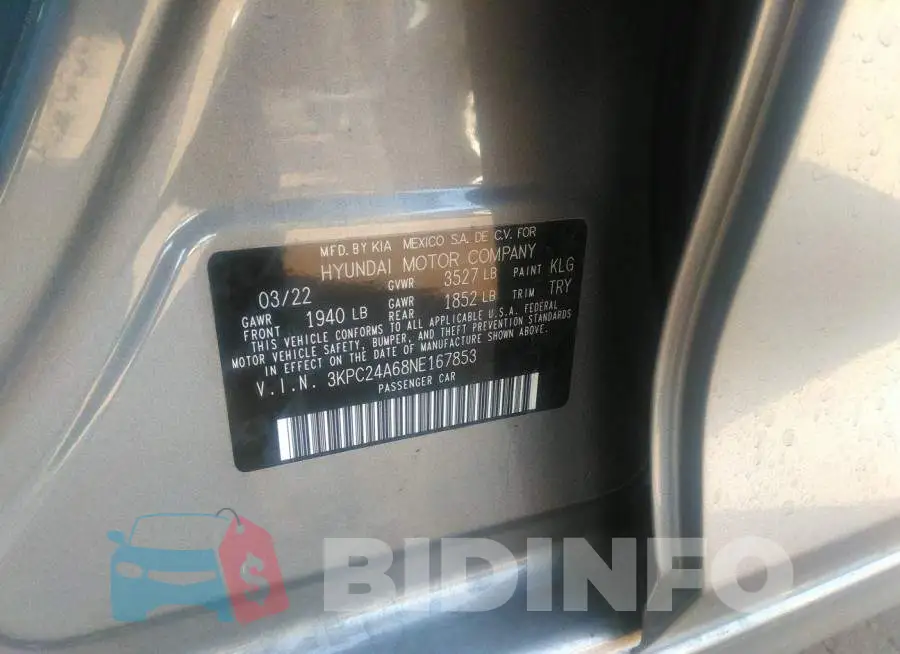 3KPC24A68NE167853 Photo# 9