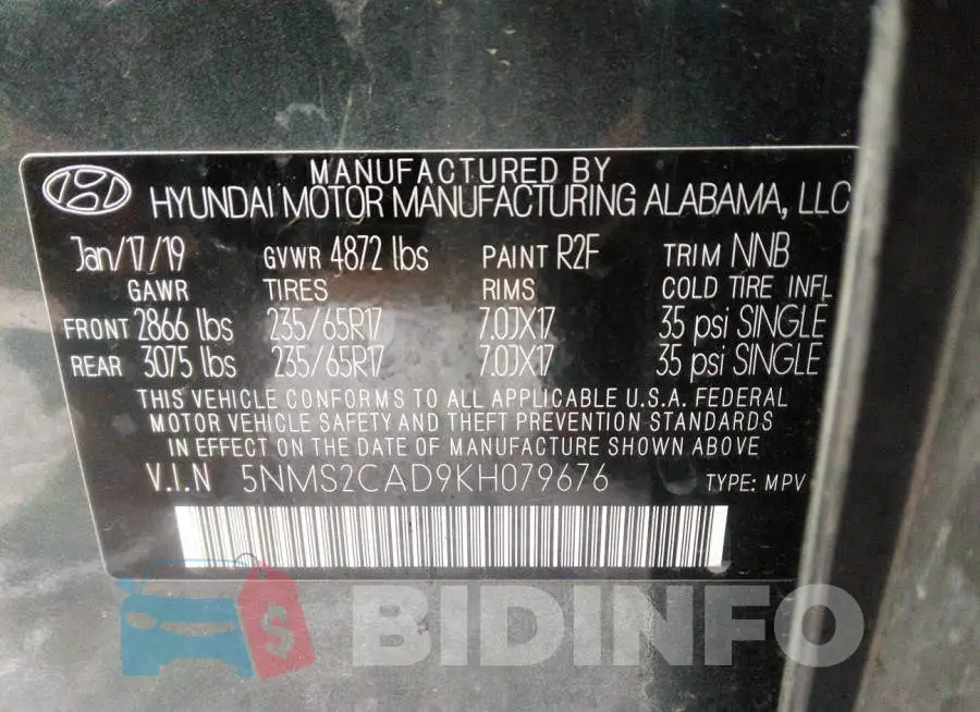 5NMS2CAD9KH079676 Photo# 9