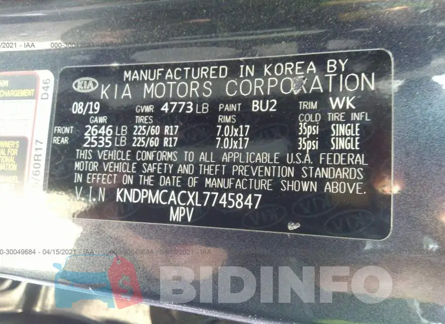 KNDPMCACXL7745847 Photo# 9