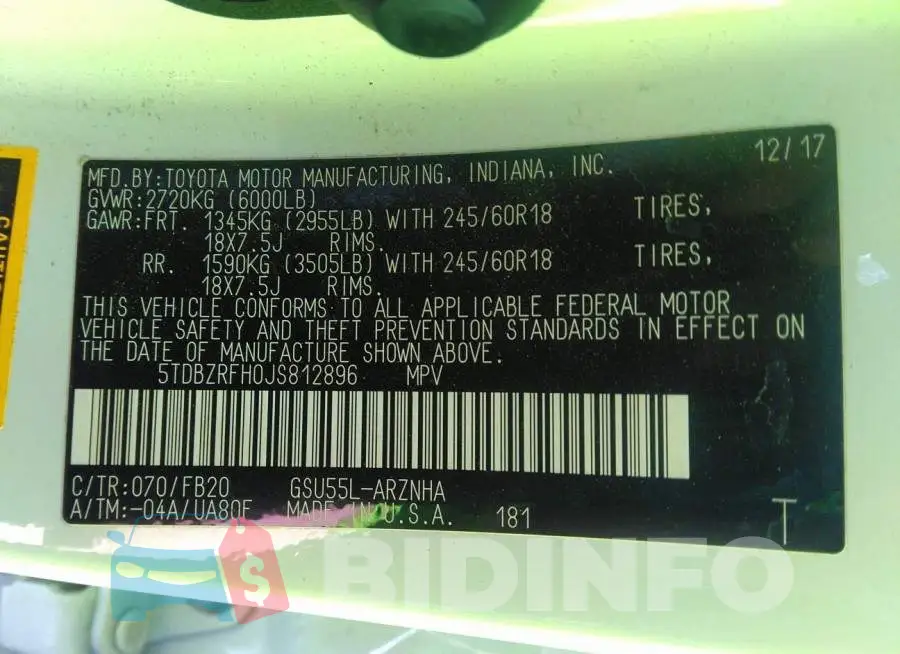 5TDBZRFH0JS812896 Photo# 9