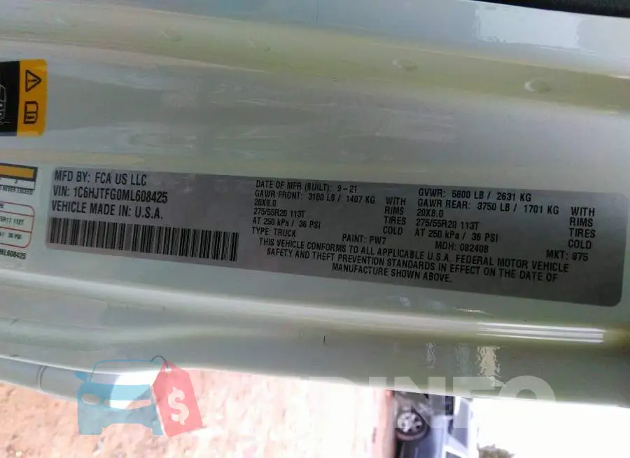 1C6HJTFG0ML608425 Photo# 9