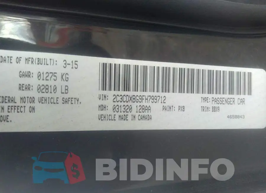 2C3CDXBG9FH799712 Photo# 9