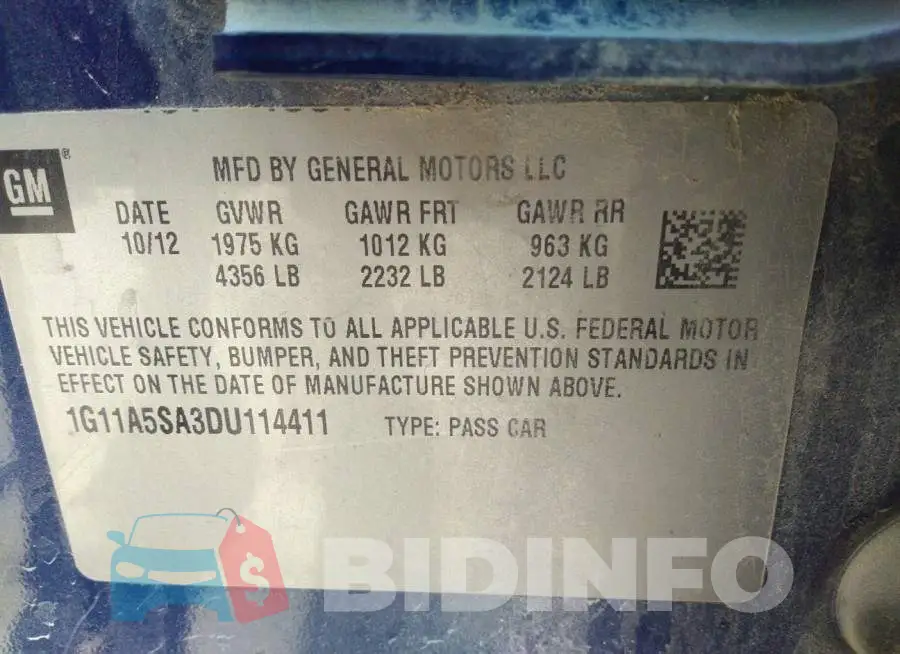 1G11A5SA3DU114411 Photo# 9