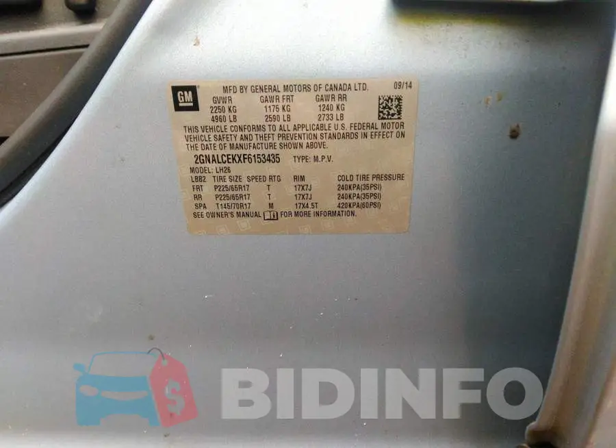 2GNALCEKXF6153435 Photo# 9