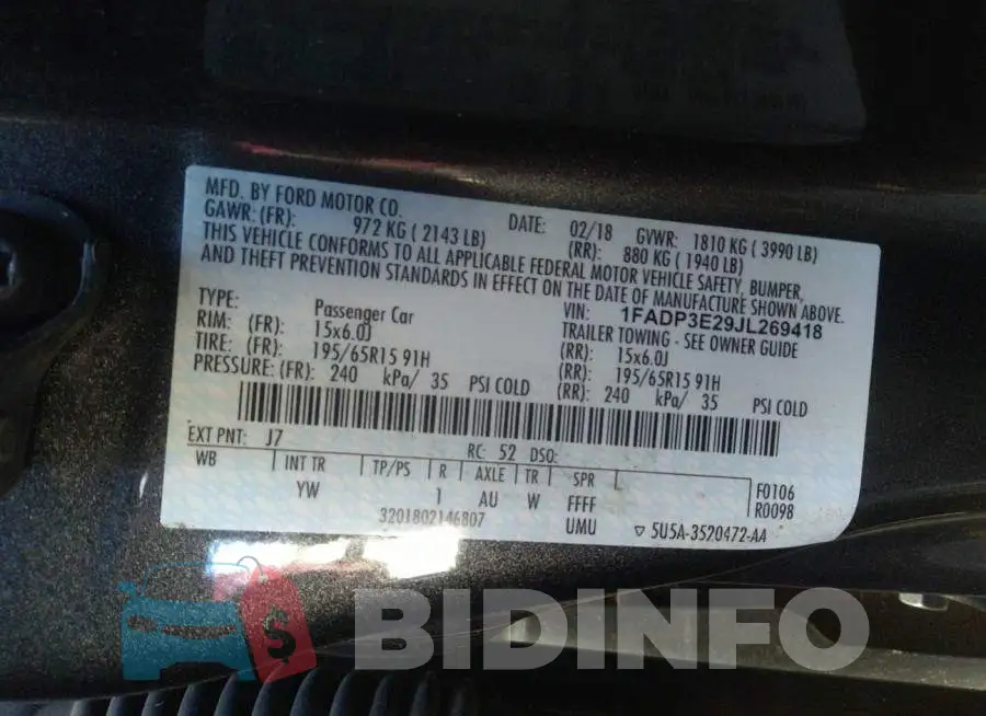 1FADP3E29JL269418 Photo# 9